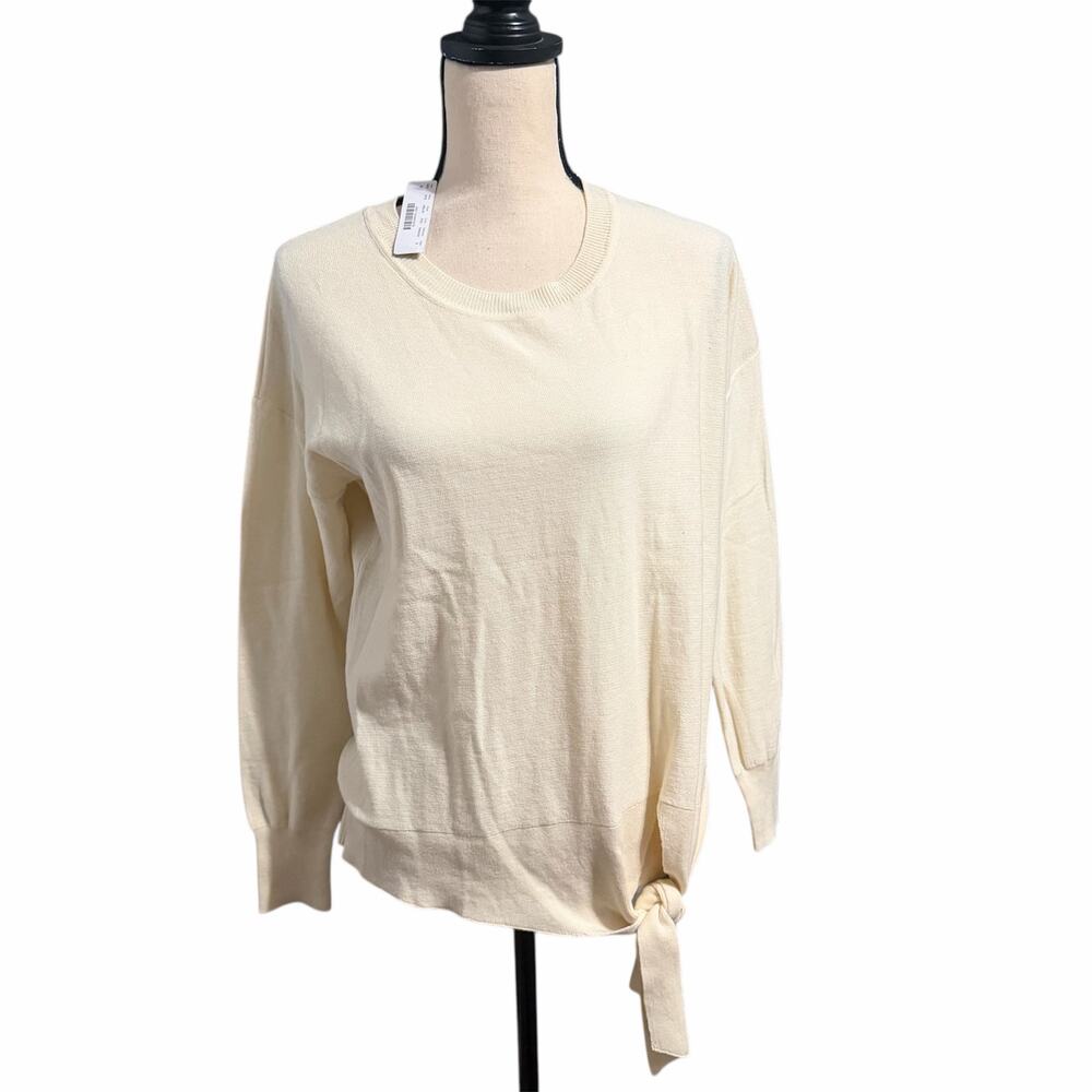 J. Crew NEW Womens Cream 100% Cotton Tie Front Crewneck Sweater Sz S Lightweight